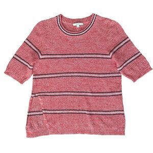 RHIE Women’s Short Sleeve Top 90’s Style Split ahem Red Stripe Size Medium